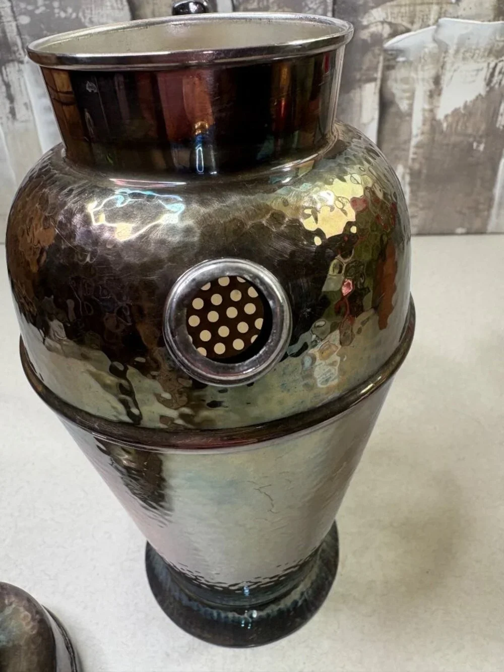 Vintage Art Deco Apollo EPNS Bernard Rice's Sons Cocktail Shaker 4339 Hammered